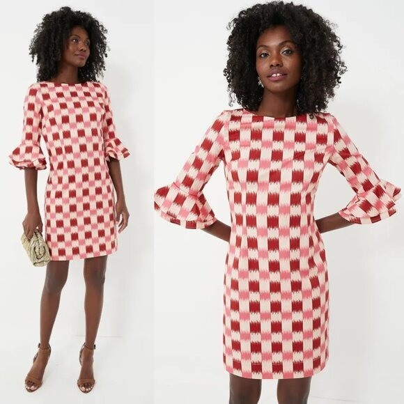 Autumn Adeigbo NEW Rose Lenore Pink Check Half Sleeve Cocktail Mini Dress Size 2
